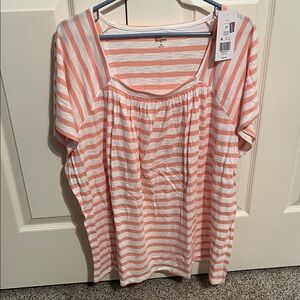 Kim Rogers Pink and White Striped Short Sleeve Top